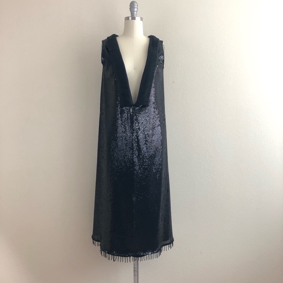 Bespoke Hand Sequined Plunge Neckline Shift Dress - Picture 1 of 5